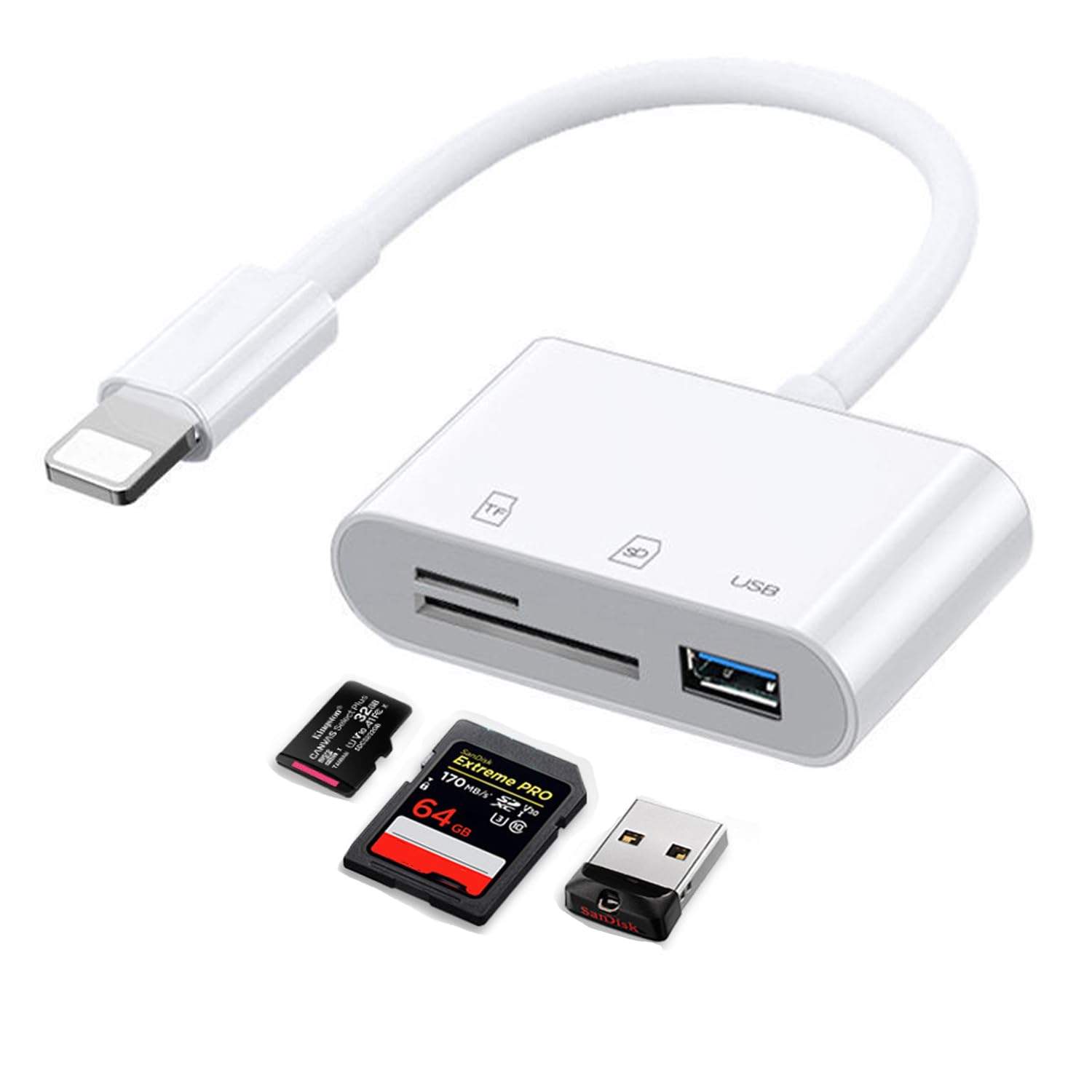 STAYOUNG SD Card Reader - Portable USB Camera Adapter for iPhone, 3 in 1 OTG Adapter for SD/TF Card, Memory Card Reader, Plug and Play (White)