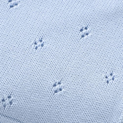 Image of mimixiong Cotton Baby Blanket Knitted Crochet Receiving Crib | Nursery Swaddling Blankets for Newborn Baby Boy Girl LightBlue 30x40 Inch