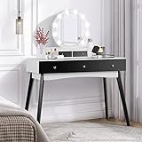 AODAILIHB Vanity Desk Set with LED Lighted Mirror & Power Outlet, Makeup Vanity Table with 5 Storage Drawers, 3 Colors Mirror Brightness Adjustable