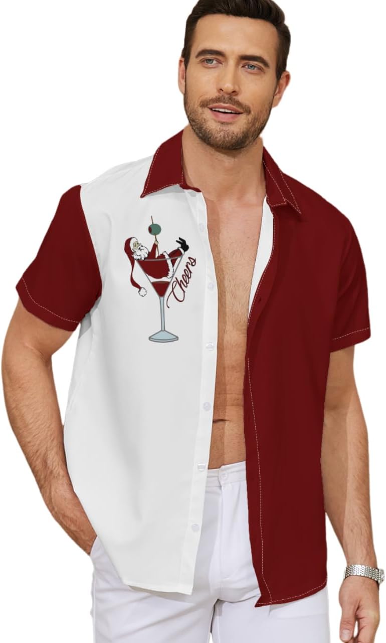 Christmas Party Button Shirt – Festive Santa Claus Hawaiian Shirt for Men