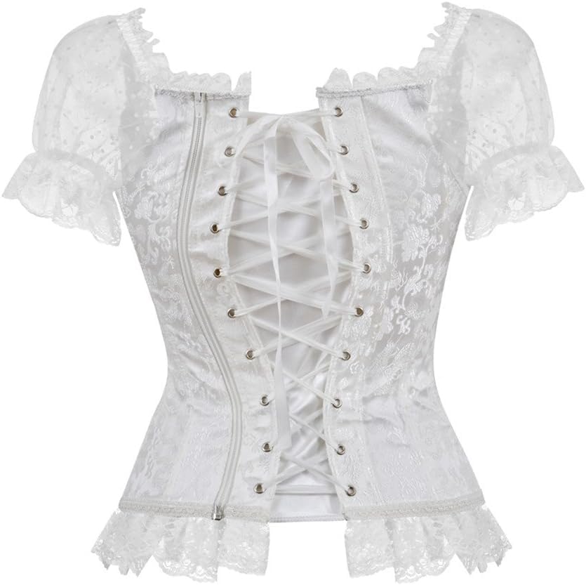 Image of Women's Lace up Gothic Jacquard Shoulder Straps Tank Overbust Shaper Corset Bustiers Top