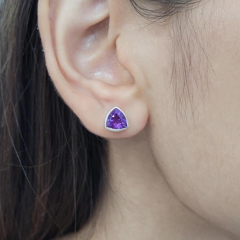 Boucles d'oreilles améthyste triangle argent 925 minimalistes LKSTD_0102 - 4