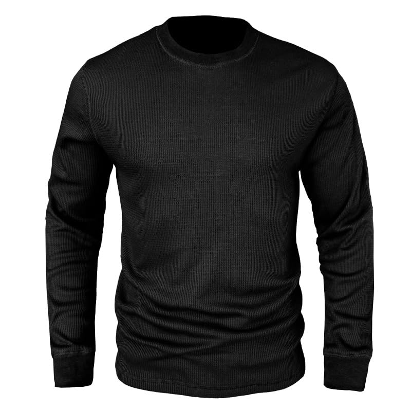 PEVOSU Mens Long Sleeve Shirts Waffle Thermal Underwear Slim Fit Crewneck Sweater Pullover Tee Tops Black