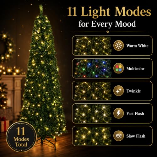 XXYYZZ 6.5FT Pre Lit Pencil Christmas Tree with 250 LED Lights& 750 Tips - Image 5