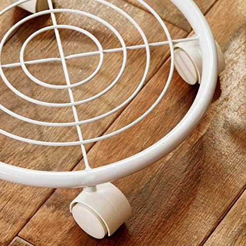 Zamtac 2 x Metal Plant Pot Trays Stand Iron Flower Holder Trolley Caddy On Wheels Plant Trays Rack Office Indoor Outdoor Home Garden - (Color: White)