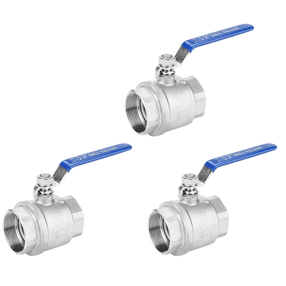 Jnchdghwa Women's Silver& Blue 3X Ball Valve Thread 2 Inch 304 Stainless Steel Full Port Thread Ball Valve 2 Inch Dn50 1000 Wog