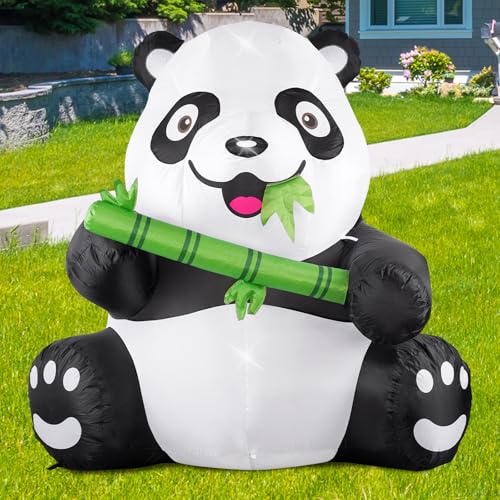 5Ft Tall Large Panda Inflatable Decorations, Blow Up Panda with Built-in LED Light, Panda Blowup Decor for Outdoor Yard, Birthday, Theme Party
