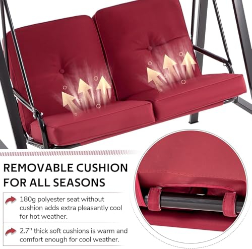 Image of AECOJOY 2-Seat Outdoor Patio Swing Chair with Adjustable Canopy, Porch Swings Chairs for Adult, Outside Swing Bench with Removable Cushion, Suitable for Backyard, Garden, Yard, Poolside, Balcon (Red)