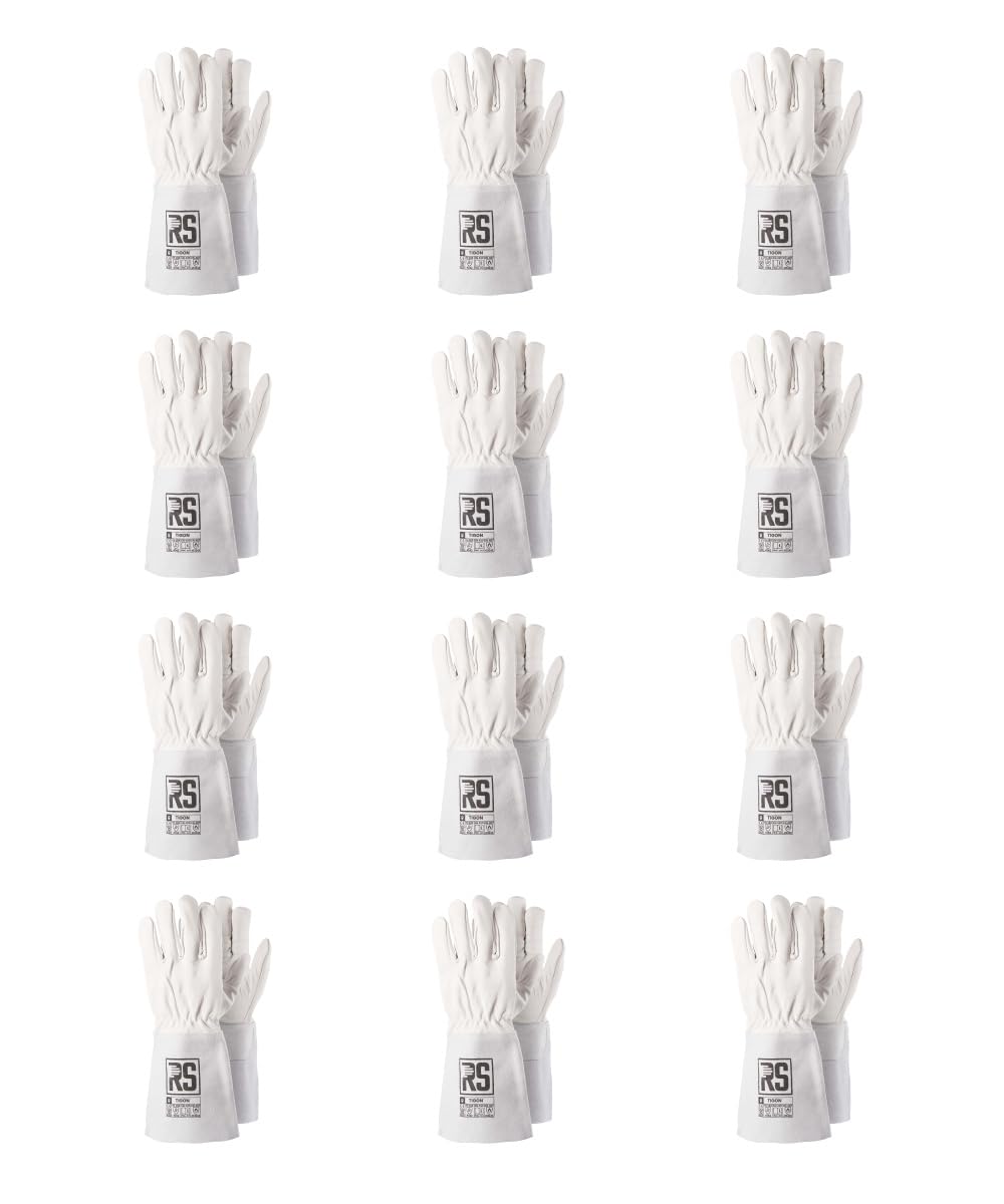 RS TIGON Guanti da saldatore in pelle bovina, misura 11, 12 paia, colore bianco, per saldatura TIG
