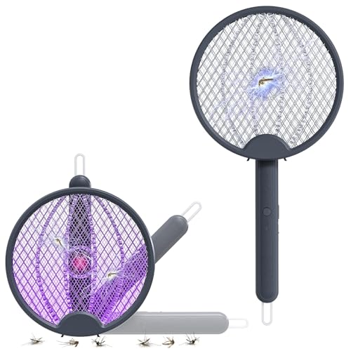 Raqueta Matamoscas Electrica 2 en 1 USB Chargeable Raqueta Mosquitos Electrica con Malla de Tres Capas para Cocina