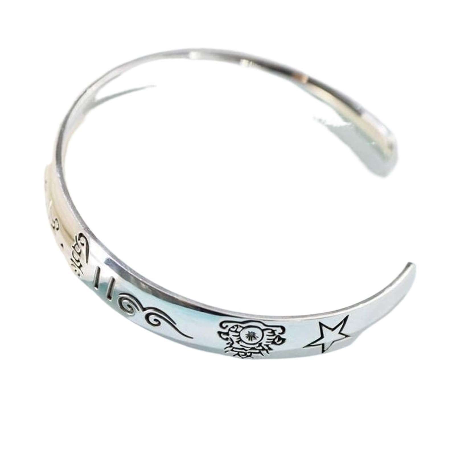 Bracciale in argento, bracciale rigido alla moda, bracciale retrò S999 Bracciale in argento Incantesimo buddista Bracciale rigido in argento regolabile Bracciale gioielli in argento personalizzato