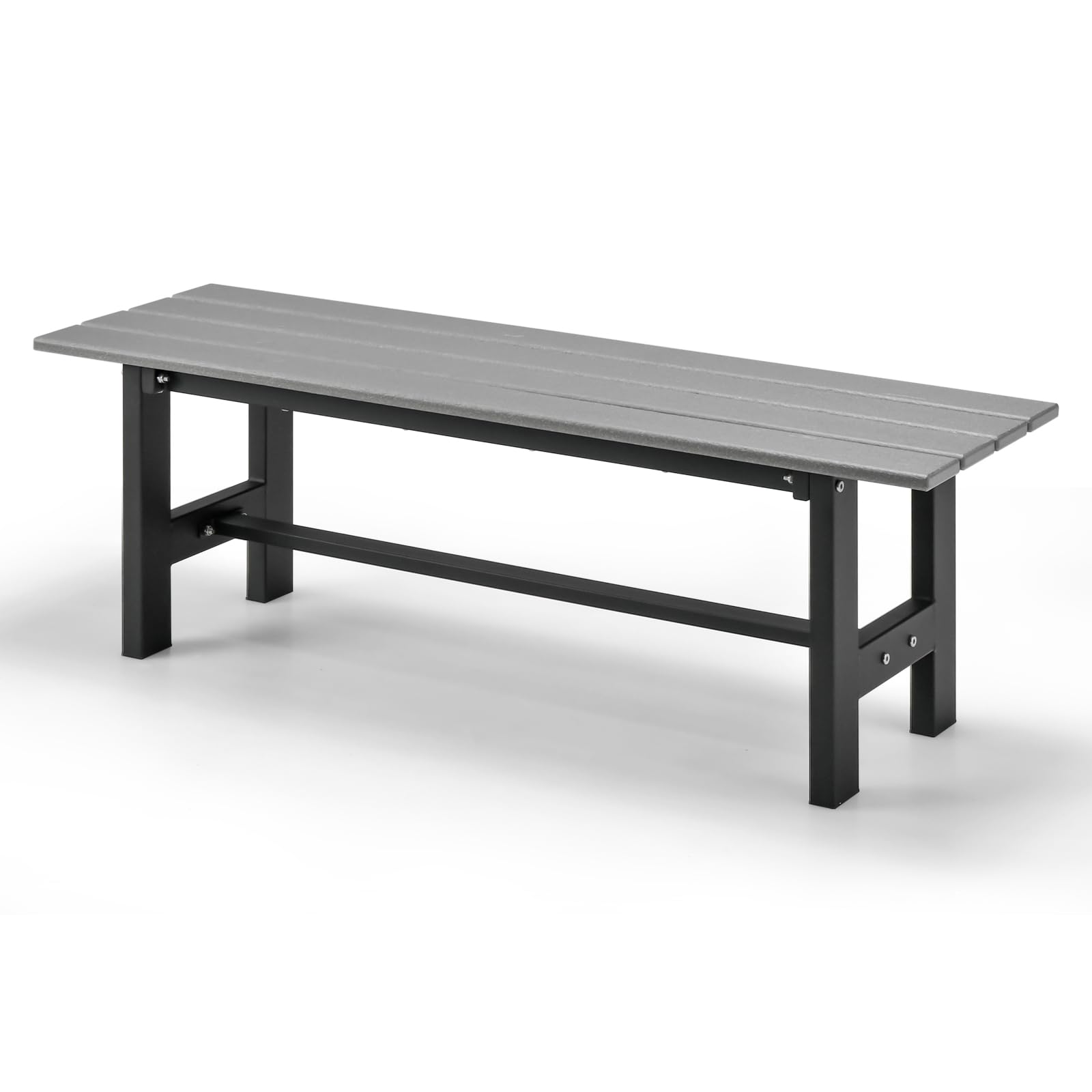 RELAX4LIFE 2-Seater Garden Patio Bench, All-Weather HDPE Outdoor Furniture Loveseat, Slatted Design Park Bench for Poolside, Yard and Lawn (Grey)