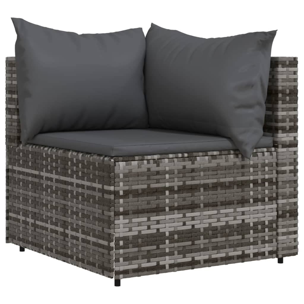 Divano Angolare da Giardino con Cuscini in Polyrattan Grigio, Set Giardino Esterno, Set Mobili da Giardino, Salotto da Giardino Esterno in Rattan Per Esterno Piscina Balcone