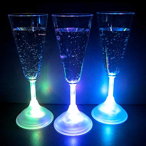 Glow Products Light Up Champagne Glasses (Set of 6) - 7 oz Glowing LED Champagne Flutes (Multi)