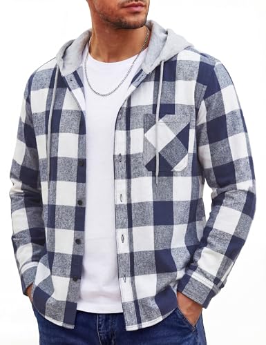 EKLENTSON Men's Jacket Long Sleeve Flannel Shirt with Pocket Plaid Shirts Lightweight Jacket Button...