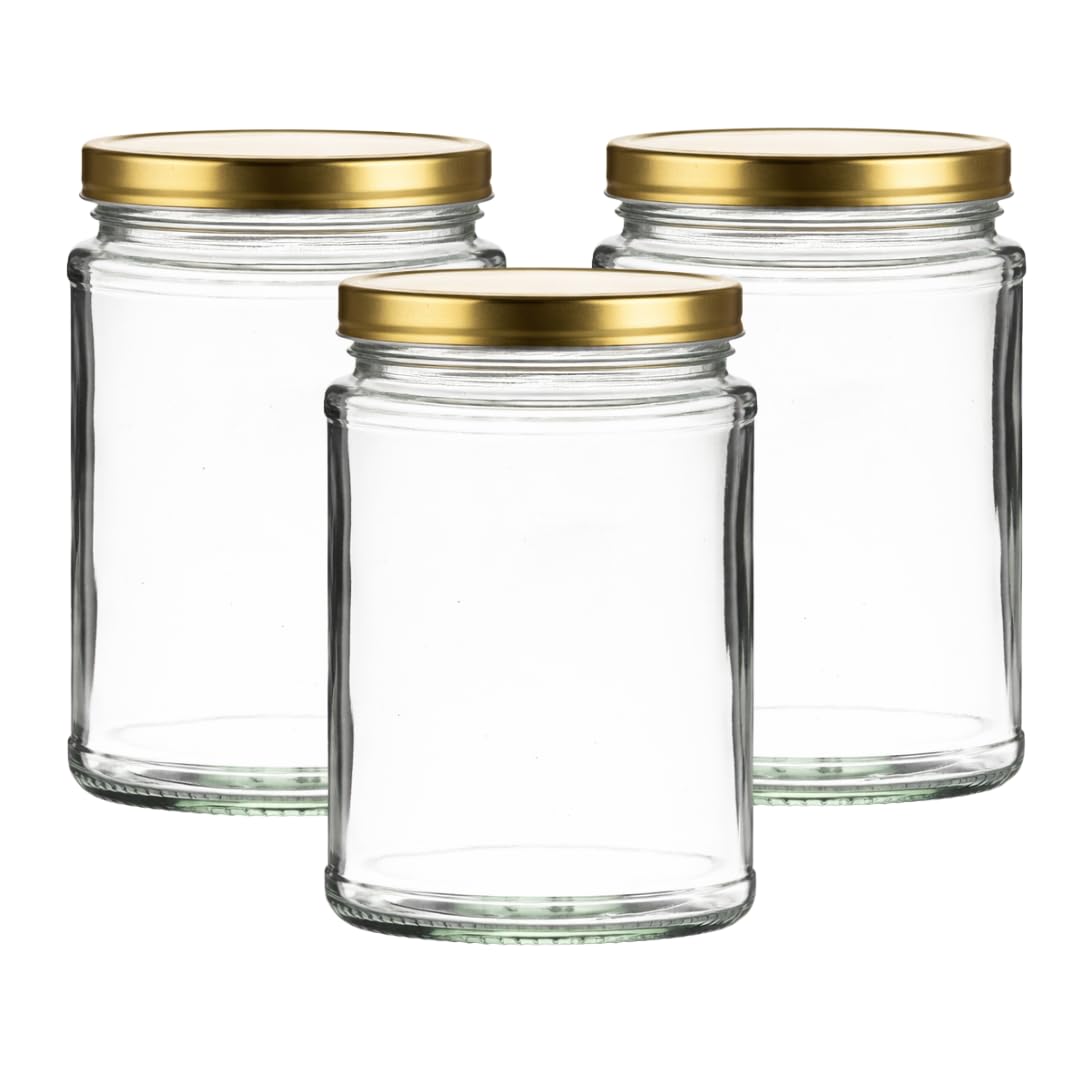 Jars And Bottles Gold Set Of 12X 500Ml Panelled Jam Jars | 500Ml Jam Jars | Including Twist Off Caps | Glass Jars | Preserve & Chutney Jars | J&B
