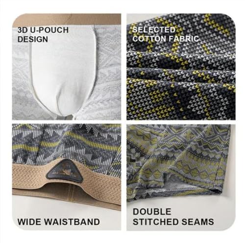 3pcs Men's Premium Cotton Boxer Briefs, Retro Pattern Mid-Rise Underwear, Breathable Moisture-Wicking Soft Shorts for Men4