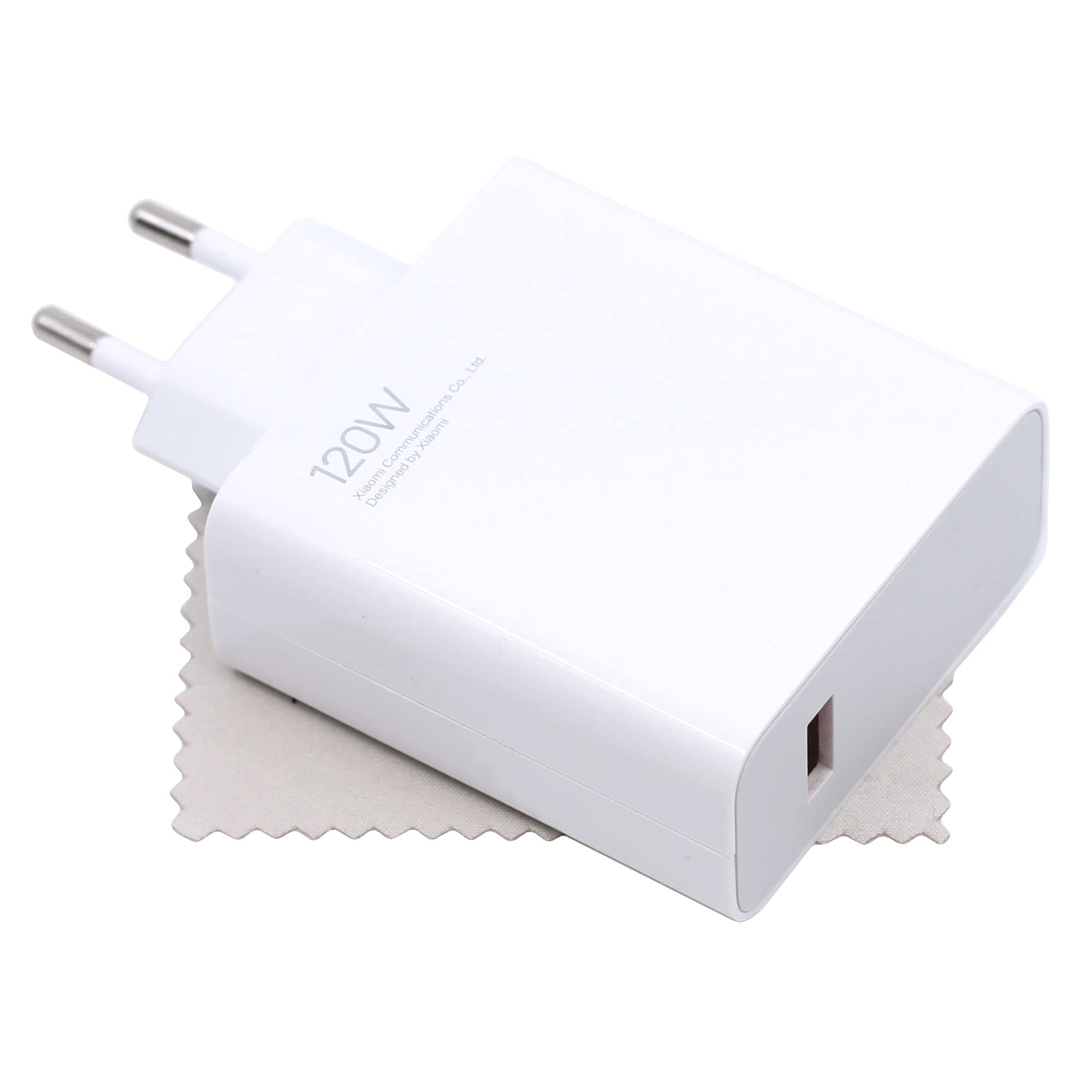 Caricabatterie originale Xiaomi MDY-13-EE 120W per Xiaomi 12T 5G, 12T Pro 5G, 12 Pro, 11T Pro, Poco F4 GT, Redmi Note 11 Pro Plus 5G (senza cavo) Fast Charge Hyper Charge con panno per la pulizia del