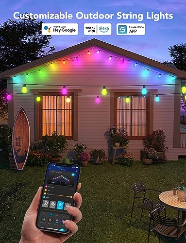Govee Outdoor LED String Lights, 15m RGBIC WiFi Garden Lights Dimmable Warm White LED Bulbs, IP65 Waterproof Smart APP Control String Lights, Work with Alexa for Backyard, Party - Image 5