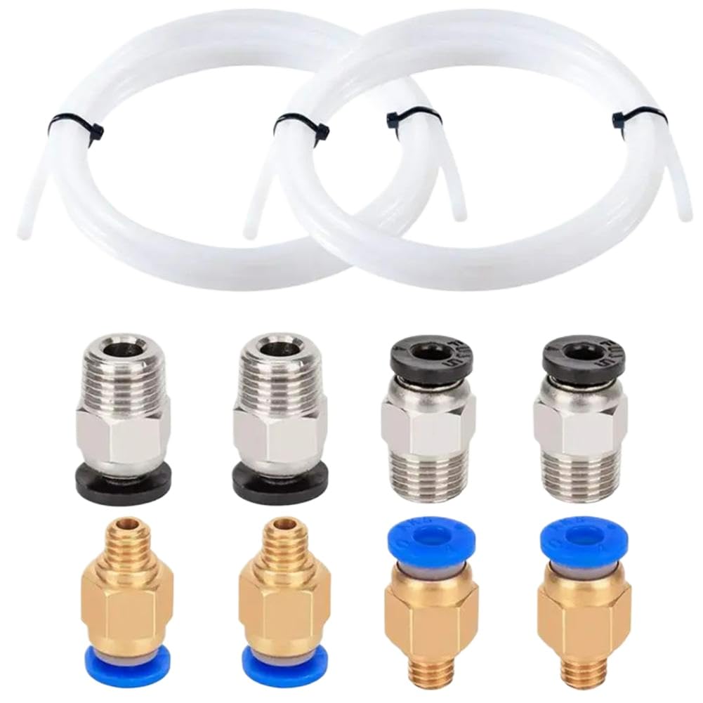Ywbeqqywq White Kit Ptfe Tubing Kit Compatible With 1.75Mm Filament Printers Includes 2 Pcs 1M Tubing 4 Pcs Pc4-M6 And 4 Pcs Pc4-M10 Pneumatic Fittings(White Kit)