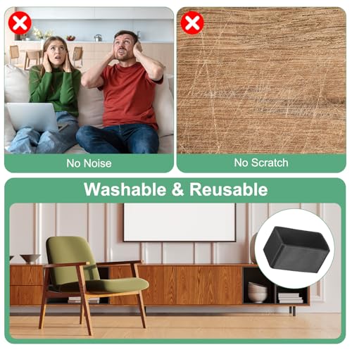 Image of M METERXITY 20-Pack Rectangle Chair Leg Caps, 0.78 x 1.57 (20 x 40mm) PVC Chair Leg Floor Protectors for Chairs /Table /Bed, Furniture Feet Covers Cups Non-Slip End Tips