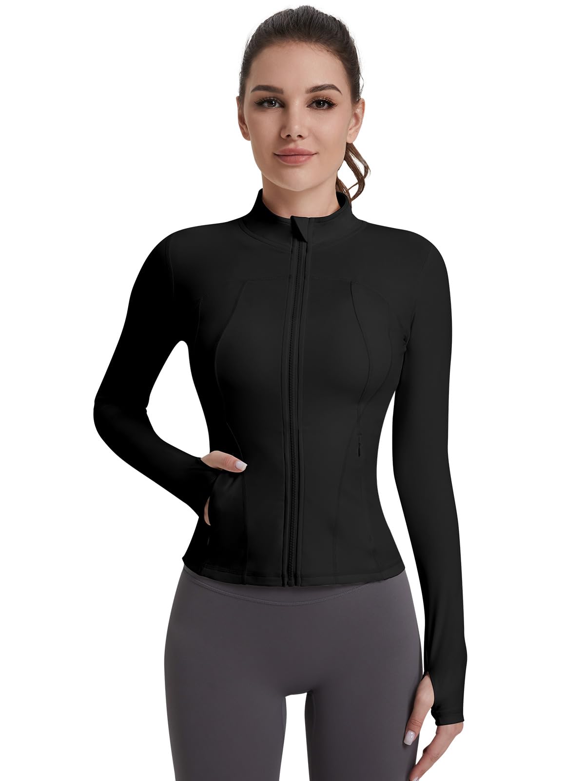 vutru Women's Slim Fit Zip UP Solid Sports Lightweight Track Workout Yoga Cropped Athletic Jacekts-picture-30