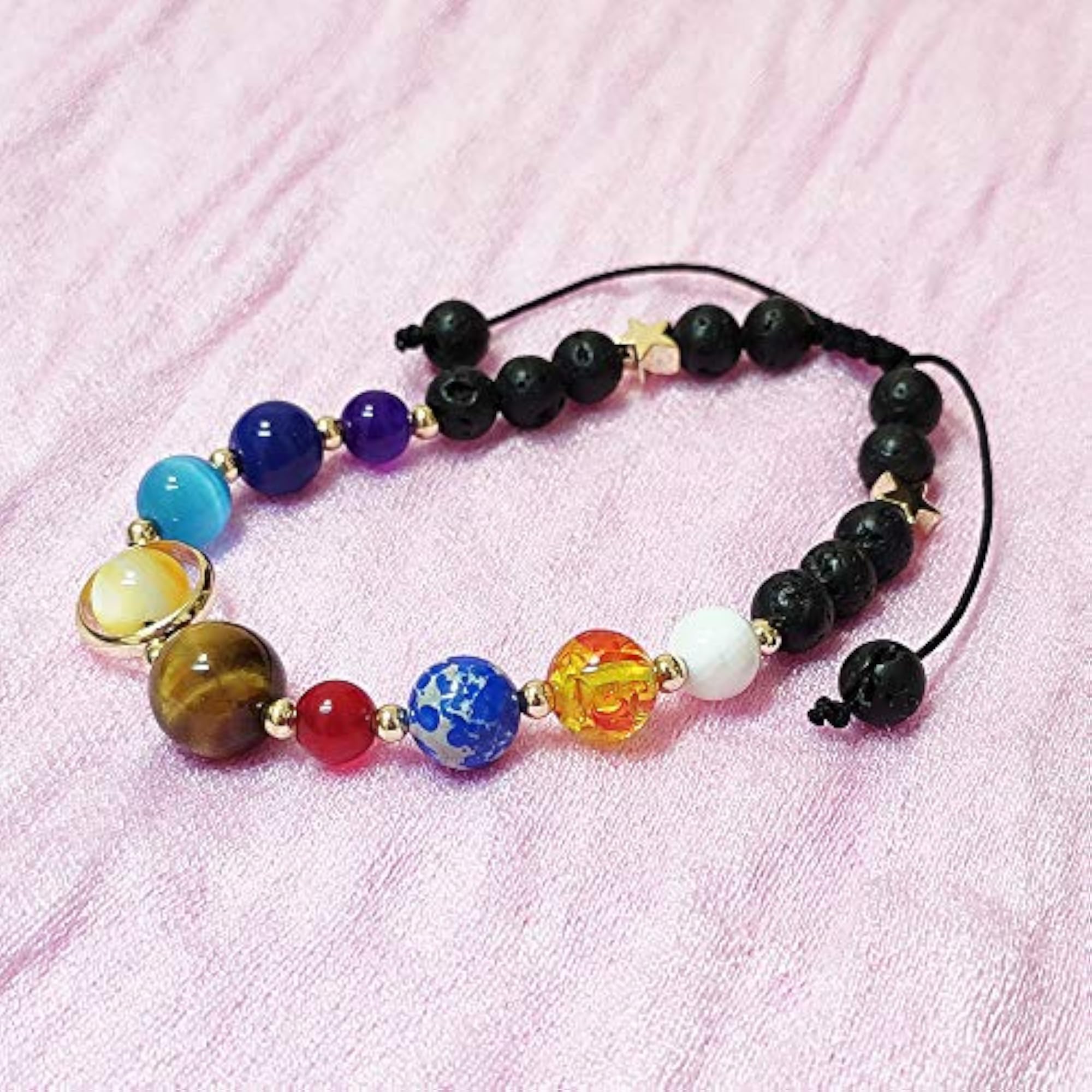 Women’s Stone Bead Charm Bracelet, Solar System Design