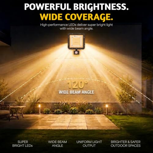 Image of Forus 20W LED Flood Light Amber with Motion Sensor Auto On Off Day Night Mode Waterproof Outdoor Security Light for Garden Parking Garage Factory Warehouse High Bright Floodlight 4Yr Warranty-1Pc