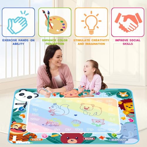 Image of PATPAT Magic Water Doodle Cotton Mat DIY Graffiti Drawing Mats 100x80cm Water Based Graffiti Mats Free Coloring No-Ink Drawing Mat for Toddler Children Gift, Birthday Gift for Kids 1-6 Years Old