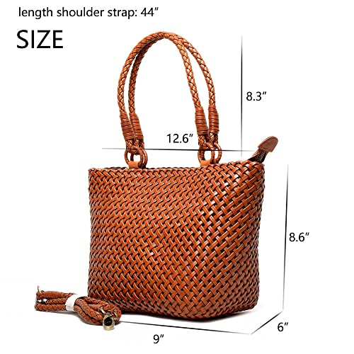 Cowhide Woven Handmade Women's Bag Genuine Leather Texture Casual Niche Vintage Bag French Style Handbag and Shoulder Bag, Brown3