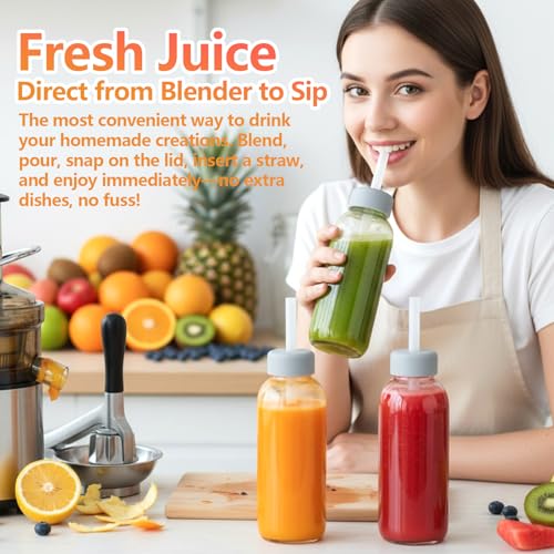 Image of Zukro 10.5oz Glass Juice & Water Bottles with Stainless Steel Lids 4 Pack | Leak Proof Reusable Small Clear Drinking Bottle With Straw for Juicing, Smoothie, Dishwasher & Fridge Safe, BPA Free