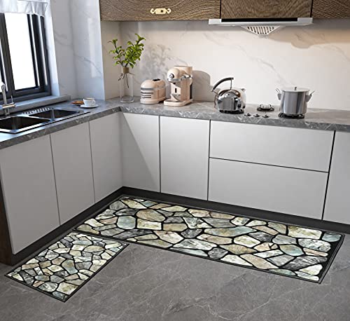 Image of ishro home Premium Kitchen mats for Floor Anti Slip | Machine-Washable |Waterproof| 2 Pcs Set| (18 x 55 + 18 x28 inches)