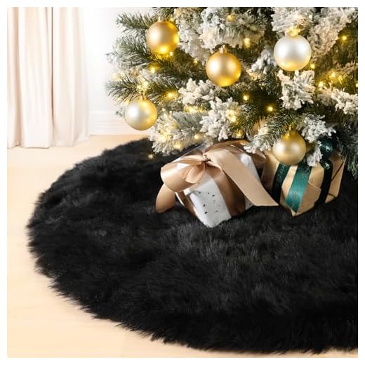 MACTING Faux Fur Christmas Tree Skirt 28 Inch Black Plush Skirt Fluffy Soft Double Layer Small Tree Mat Base Cover for Merry Christmas Party Holiday Home Indoor Halloween Xmas Tree Decorations