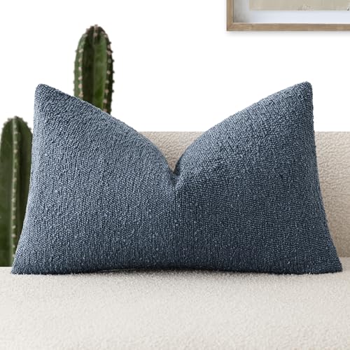 Image of Foindtower Decorative Textured Boucle Throw Pillow Covers Accent Solid Lumbar Pillow Cases Soft Cozy Couch Cushion Case for Chair Sofa Bedroom Living Room Home Decor 12x20 Inch,1PC,Dark Blue