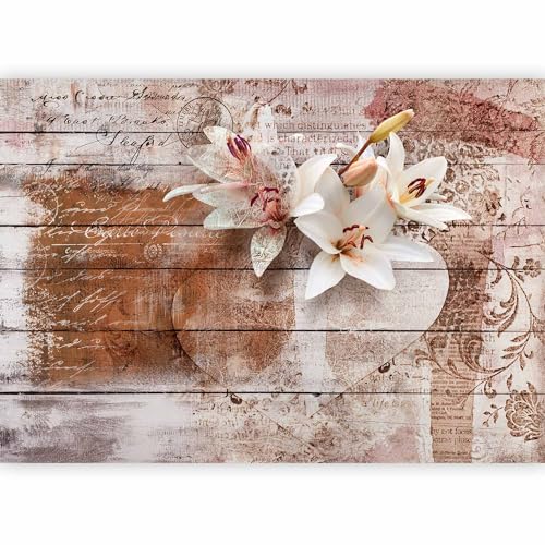 murando - Papier peint panoramique artistique 350x256 cm - Revêtement mural décoration salon - Design moderne - Bois fleurs lys inscriptions rétro...