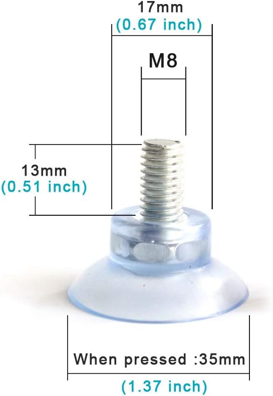M8-L1.3-D3.5CM Clear PVC Long Screw Suction Cup for Furniture Adjustable Foot,Floor Protection,with Wing Nut (100 PCS)