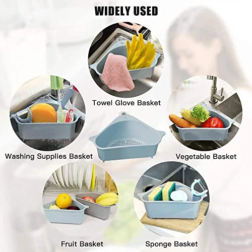 Image of ANKUL Sink Basket Strainer, Triangular Multifunctional Drain Shelf Kitchen Sink Strainer Holder Multifunctional Box Organizer for Soap, Dishwashing, Sponge etc (MIN 1 Quantity, Blue)
