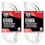 Thonapa 2 Pack White Extension Cord 25 ft, 16/3 SJTW Weatherproof Indoor & Outdoor Extension Cord 3 Prong Grounded Plug, Heavy Duty Power Cable Great for Home, Office, Outdoor Lights, US Veteran Owned