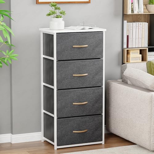 Image of Lukzer Fabric Chest of 4 Drawers Closet Drawer Organizer for Wardrobe | Fabric Drawer Storage for Closet Living Room /Bedroom Metal Storage Bookshelf Organizer (MMR-002 /White & White) - 45x30x93cm