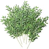 Floroom 12 tallos artificiales italianos Ruscus de 28 pulgadas, spray de vegetación colgante de imitación y el mejor relleno de plantas falsas para ramo de boda, centros de mesa, decoración del hogar