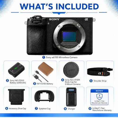 Image of Sony Alpha a6700 Mirrorless Camera Body Bundle with Shoulder Bag, Extra Battery, Charger, Sony 1 Year Limited Warranty