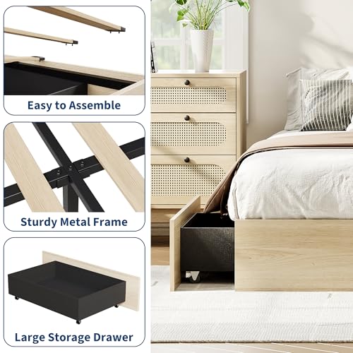 Image of GarveeHome California King Wood Platform Bed Frame with 2 Storage Drawers, Wooden Bed Frame Without Headboard, Wood Slat Support, No Box Spring Needed, Easy Assembly