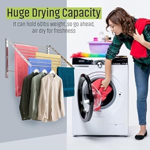 Smartsome | Wall Mounted | Clothes Drying Rack | 30" Wide | 20 Linear Feet Capacity | 8 Smooth Round Stainless Steel Rods | 60 lb Capacity | Fully Assembled | Compact Sturdy Space-Saving Design Smartsome Wall Mounted Clothes Drying Rack 30 Wide 20 Linear Feet Capacity 8 Smooth Round Stainless Steel Rods 60 lb Capacity Fully Assembled Compact Sturdy Space Saving Design