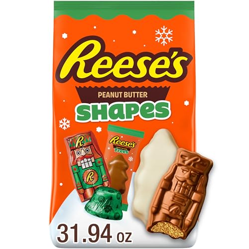 REESE'S Assorted Flavored Peanut Butter Shapes, Christmas Candy Bag, 31.94 Ounces