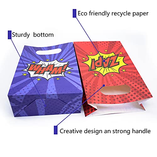 Kalefo 24 Pack Superhero Party Supplies Treat Bags Kids Birthday Party Recyclable Cookie Candy Paper Favor Bags #TOP2