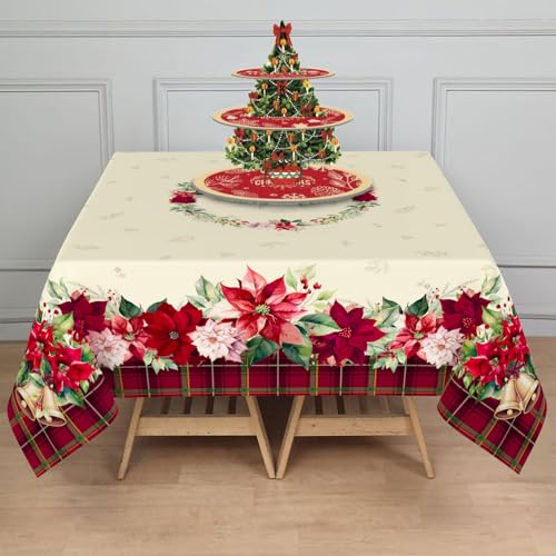 uwdfnwuif Christmas Tablecloth Waterproof Christmas Tree/Holly Table Cloths for New Years Holiday Party and Dining Decoration-60 * 60" Square
