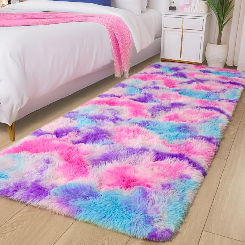 Tepook Soft Rainbow Rug for Girls Room, Cute Fluffy Girls
