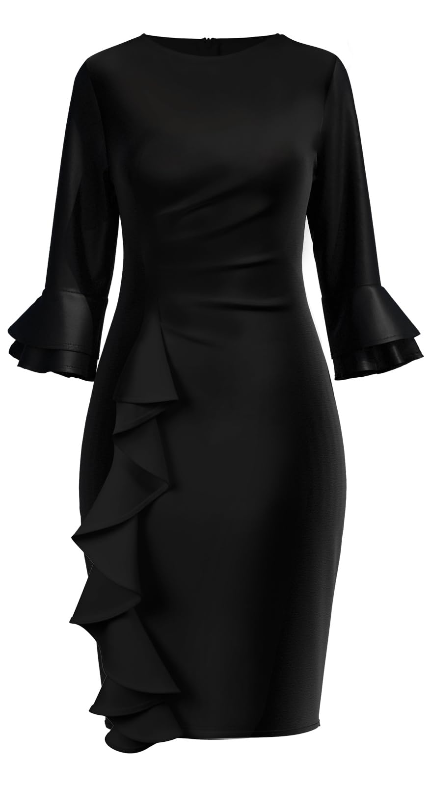 Church Dresses for Women Long Sleeve Bodycon Ruffle Vintage Wear to Work Pencil Midi Dress