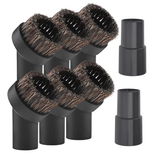 Image of 6 Pcs Vacuum Brush Horse Hair Vacuum Attachment Round Dust Brush with Universal Connector, 1.25 Inch Brush Replacement with 1.25 to 1.37 Inch Vacuum Hose Adapter Tool for Standard Hose