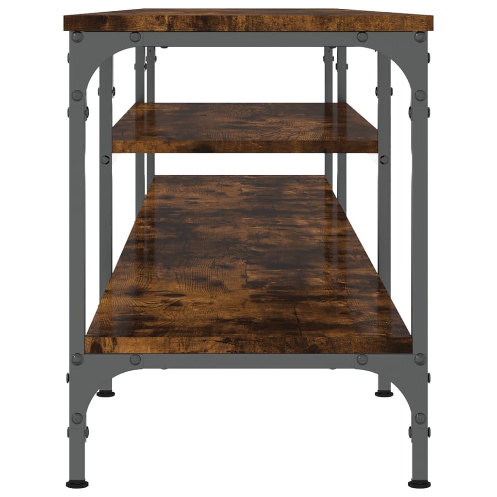 Mueble para TV (roble ahumado, 201 x 35 x 45 cm, madera y hierro, estilo industrial, resistente con estanterías)